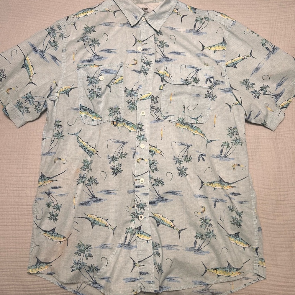 Izod Light Blue Tropical Fish Button-Down Shirt